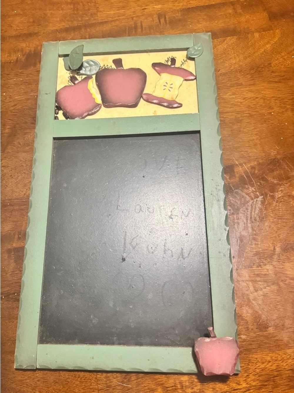 Rustic Green Framed Chalkboard with Apple Accents